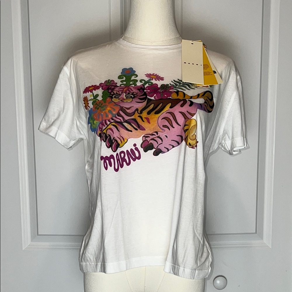 Marni Funky Flowers Sweet Tiger Superlight Organic Cotton Tee IT40/ US Small